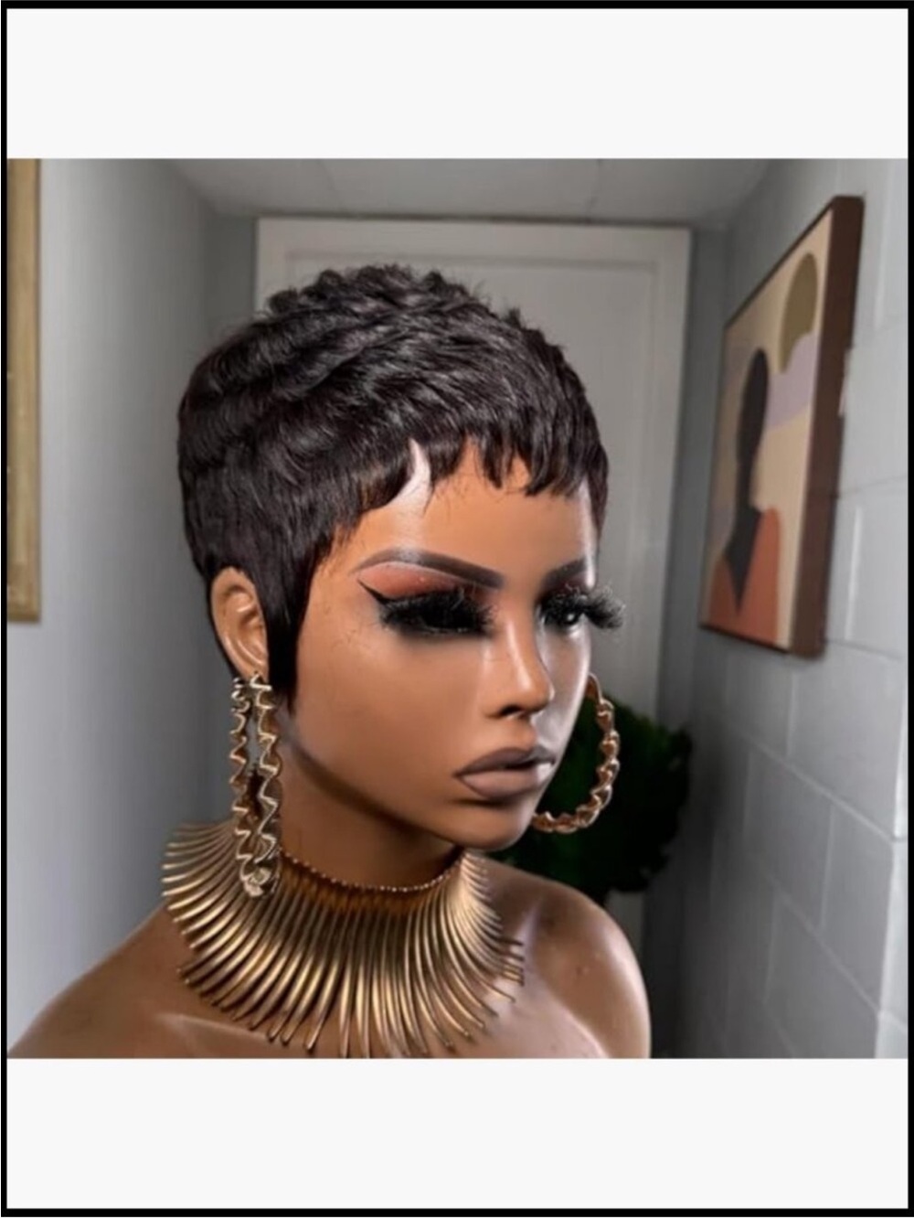 Short Glueless Pixie Cut Human Hair Wig with Bangs Lightweight Breathable Wear